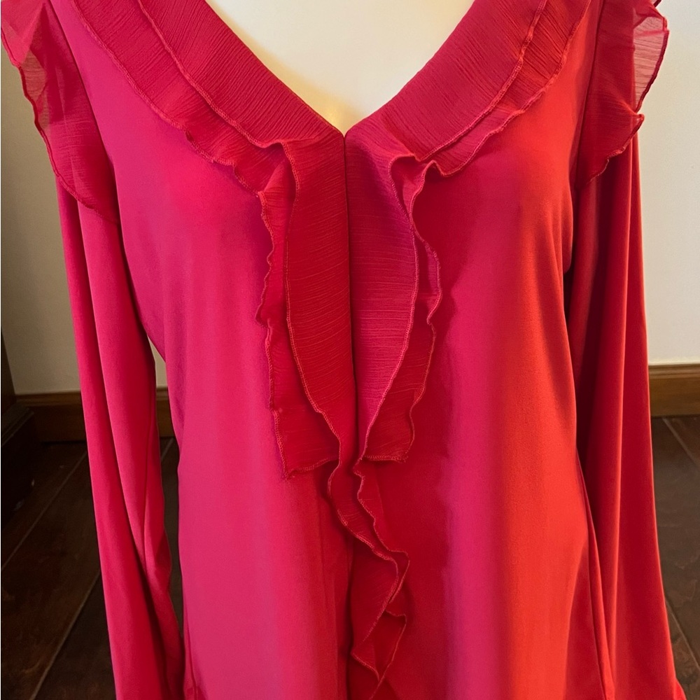 Tommy Hilfiger Red Ruffle V-Neck Blouse